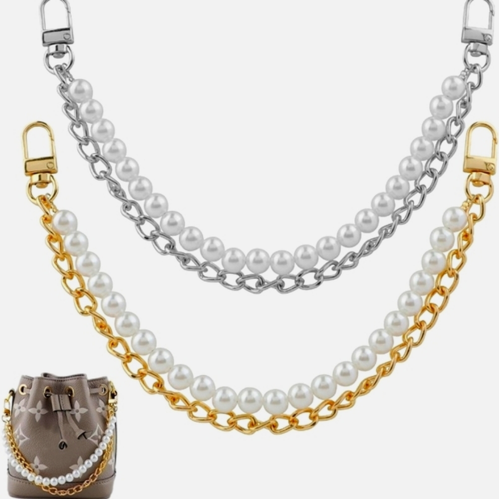 PURSE 2PC BAG CHAIN N PEARL FOR HANDBAGS NWT
